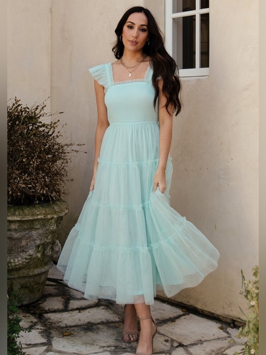 Baltic Born Dresses & Skirts - Baltic Born Sea Blue Emma Smocked Tulle Midi Dress